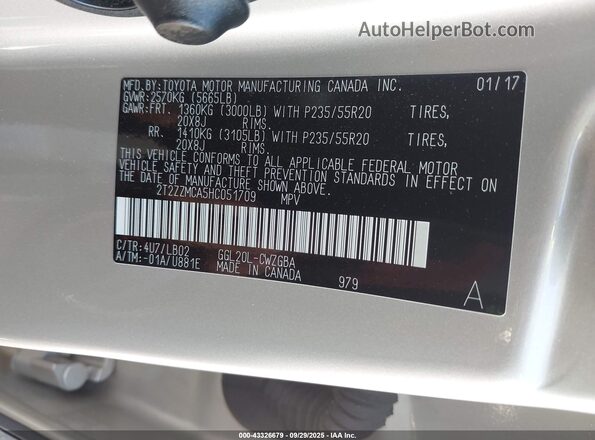 2T2ZZMCA5HC051709 2017 LEXUS RX 350 Gold Widok komory silnika