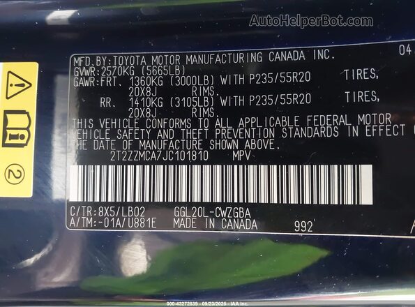 2T2ZZMCA7JC101810 2018 LEXUS RX 350 Blue Vista del compartimento del motor