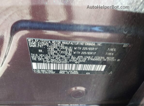 2T3BFREV0GW455601 2016 TOYOTA LE Burgundy Vista del compartimento del motor