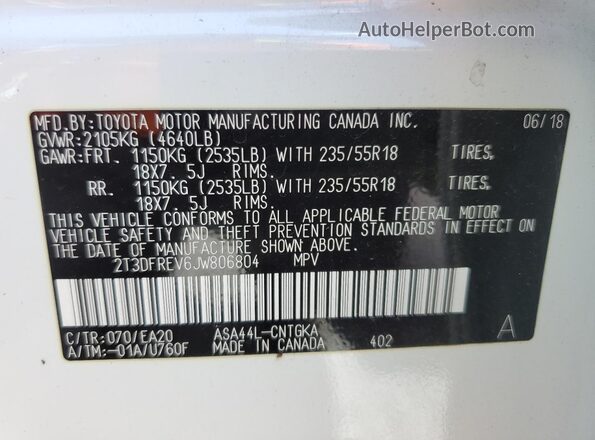 2T3DFREV6JW806804 2018 TOYOTA LIMITED Белый 