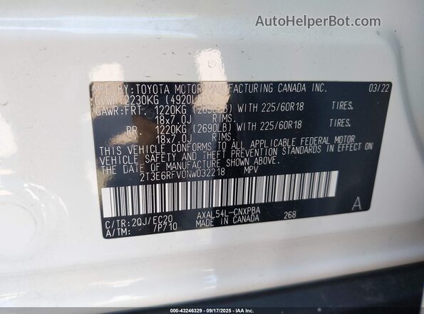 2T3E6RFV0NW032218 2022 TOYOTA RAV4 HYBRID White Engine compartment view