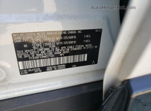 2T3E6RFV2MW027505 2021 TOYOTA RAV4 White 360 interior view