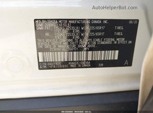 2T3H1RFV6LC068151 2020 TOYOTA LE White Engine compartment view