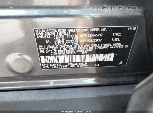2T3H1RFVXLC039378 2020 TOYOTA LE Gray Vista del compartimento del motor