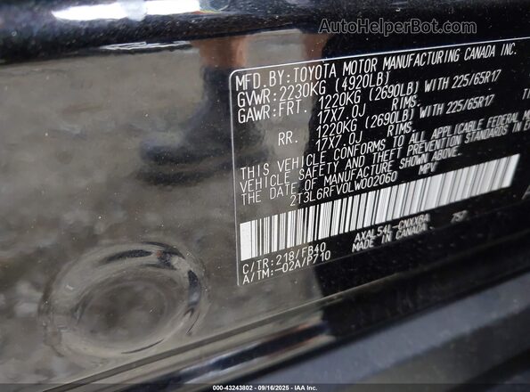 2T3L6RFV0LW002060 2020 TOYOTA LE Black Engine compartment view