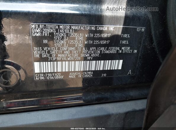 2T3P1RFVXLW097209 2020 TOYOTA LE Black Вид підкапотного простору