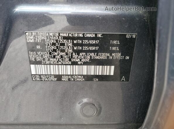2T3RFREV5JW760808 2018 TOYOTA RAV4 Gray 