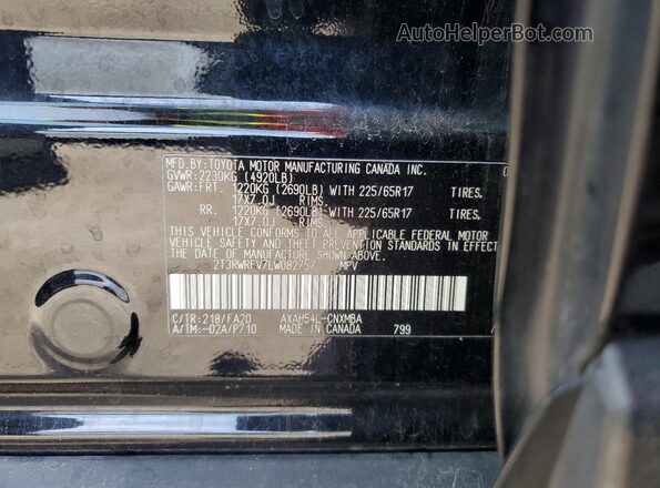 2T3RWRFV7LW082757 2020 TOYOTA LE Black Vista de la etiqueta del VIN