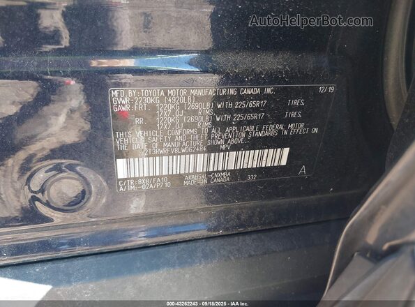 2T3RWRFV8LW062484 2020 TOYOTA LE Dark Blue Engine compartment view