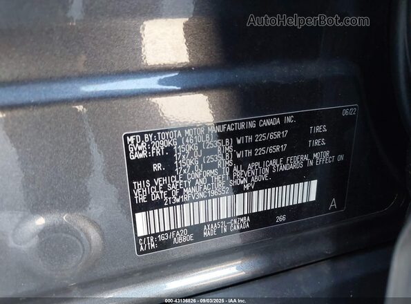 2T3W1RFV3NC196552 2022 TOYOTA LE Gray ძრავის განყოფილების ხედი