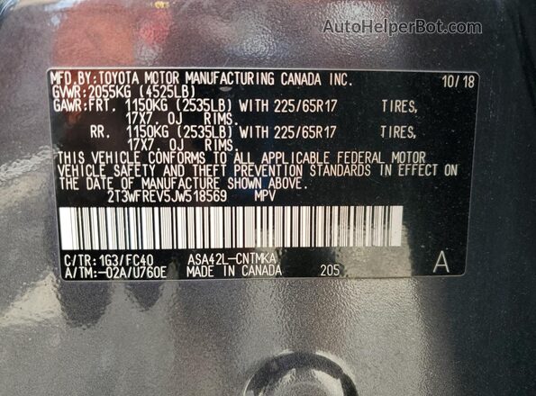 2T3WFREV5JW518569 2018 TOYOTA RAV4 Gray 