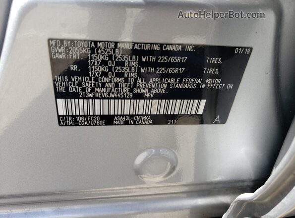 2T3WFREV6JW445129 2018 TOYOTA RAV4 Silver 