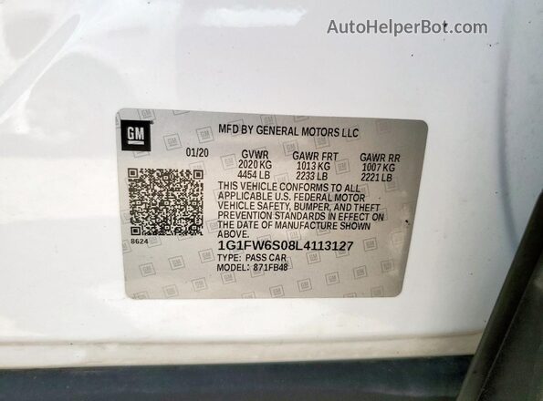 1G1FW6S08L4113127 2020 CHEVROLET BOLT White VIN sticker view