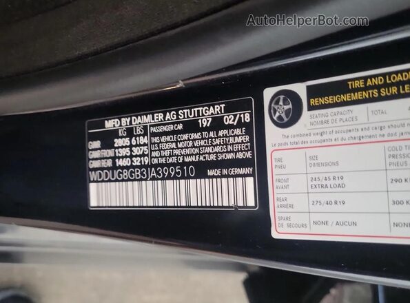 WDDUG8GB3JA399510 2018 MERCEDES-BENZ S-CLASS Черный Вид задней части салона