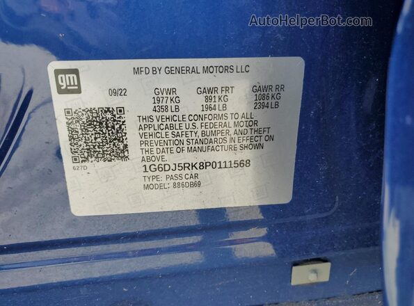 1G6DJ5RK8P0111568 2023 CADILLAC CT4 Blue Панорамний вид салону 360°