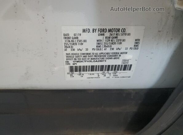1FMSK7FHXLGA28873 2020 FORD FORD EXPLORER White Widok wnętrza 360 stopni