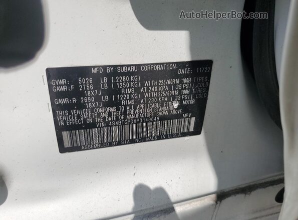 4S4BTGPDXP3149649 2023 SUBARU OUTBACK White 