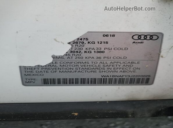 WA1BNAFY3J2203025 2018 AUDI Q5 White 