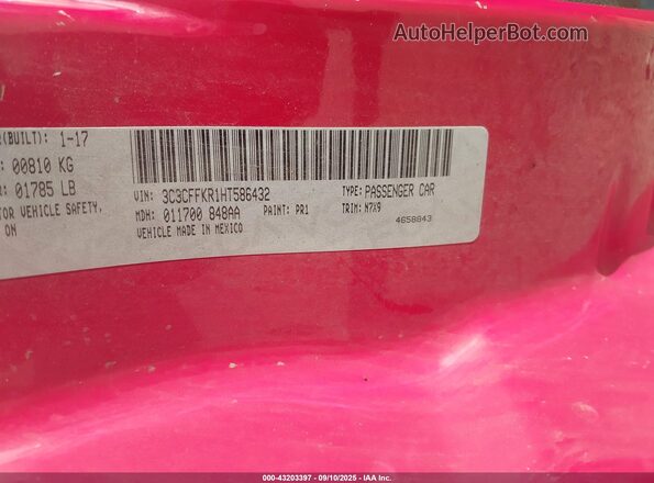 3C3CFFKR1HT586432 2017 FIAT 500 Красный Вид подкапотного пространства