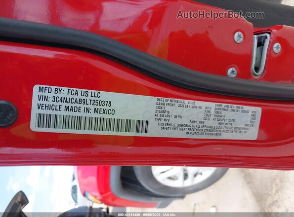 3C4NJCAB9LT250378 2020 JEEP COMPASS Red Շարժիչի բաժամունքի տեսք