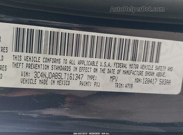 3C4NJDAB5LT161347 2020 JEEP COMPASS Black Vista del compartimento del motor