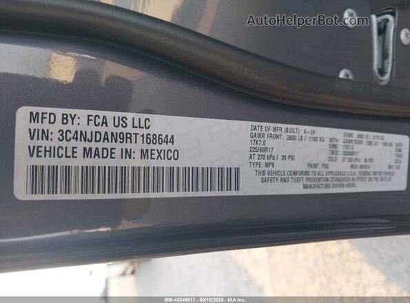 3C4NJDAN9RT168644 2024 JEEP COMPASS Серый Вид наклейки с VIN-кодом