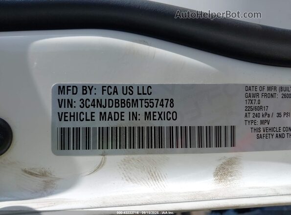 3C4NJDBB6MT557478 2021 JEEP COMPASS White Вид підкапотного простору