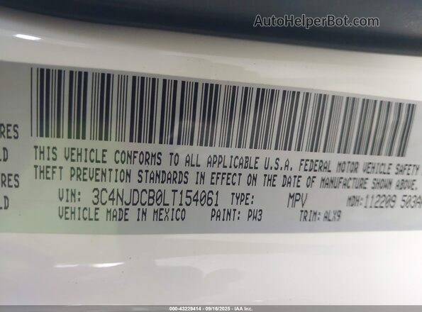 3C4NJDCB0LT154061 2020 JEEP COMPASS White Շարժիչի բաժամունքի տեսք