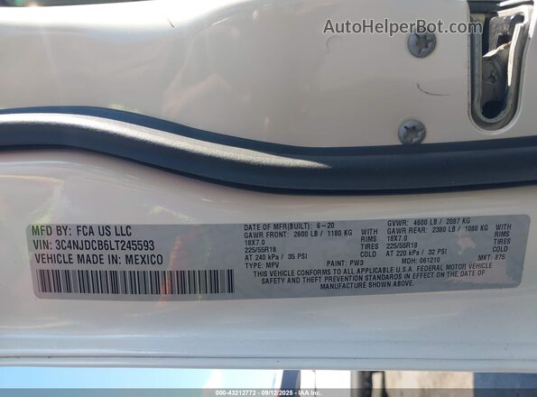 3C4NJDCB6LT245593 2020 JEEP COMPASS White ძრავის განყოფილების ხედი