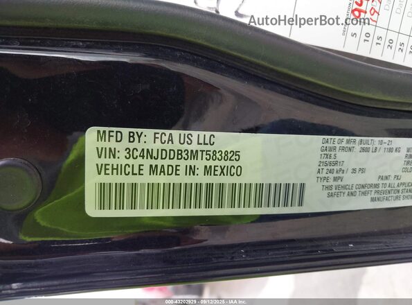 3C4NJDDB3MT583825 2021 JEEP COMPASS Black Engine compartment view