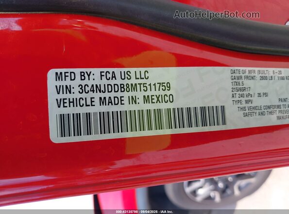 3C4NJDDB8MT511759 2021 JEEP COMPASS Red 