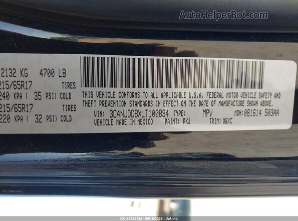 3C4NJDDBXLT100894 2020 JEEP COMPASS Black Widok komory silnika