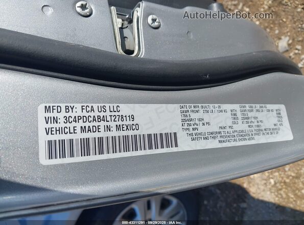3C4PDCAB4LT278119 2020 DODGE JOURNEY Gray Vista del compartimento del motor