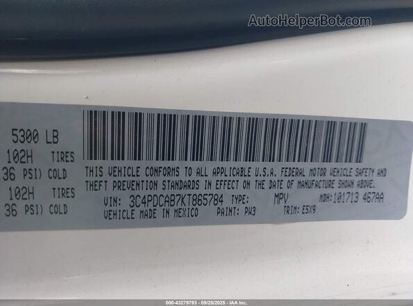 3C4PDCAB7KT865784 2019 DODGE JOURNEY White Vista del compartimento del motor