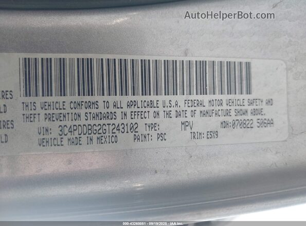 3C4PDDBG2GT243102 2016 DODGE JOURNEY Silver Vista del compartimento del motor