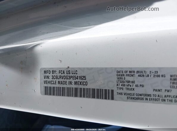 3C6LRVDG3PE541625 2023 RAM PROMASTER 2500 Белый Вид подкапотного пространства