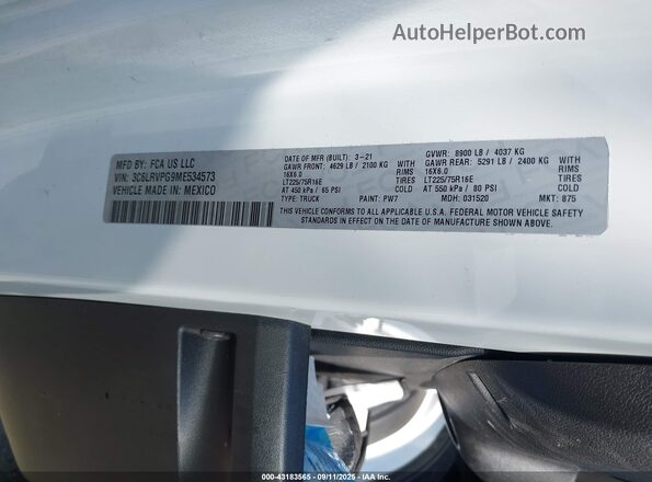 3C6LRVPG9ME534573 2021 RAM PROMASTER 2500 Белый Вид подкапотного пространства