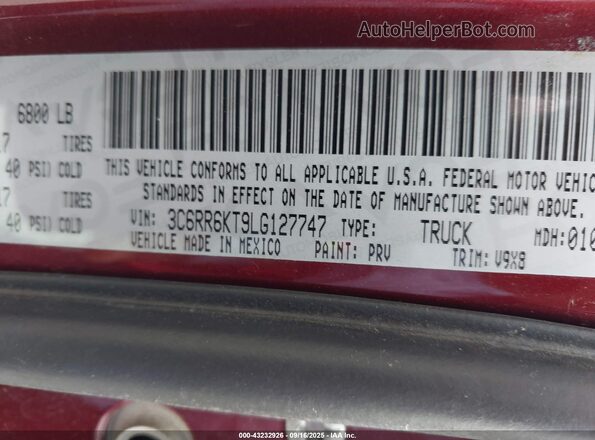 3C6RR6KT9LG127747 2020 RAM 1500 CLASSIC Burgundy Engine compartment view
