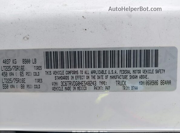 3C6TRVDG0HE548243 2017 RAM PROMASTER 2500 White Вид підкапотного простору