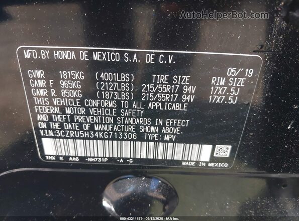 3CZRU5H34KG713306 2019 HONDA HR-V Black Vista del compartimento del motor