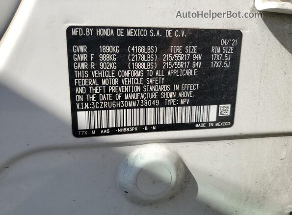 3CZRU6H30MM738049 2021 HONDA HR-V Белый 