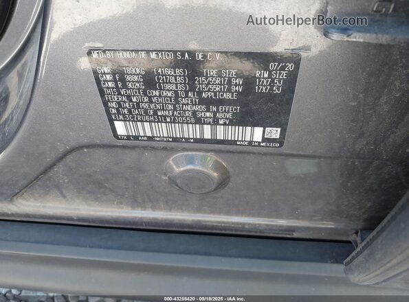 3CZRU6H31LM730556 2020 HONDA HR-V Gray Շարժիչի բաժամունքի տեսք