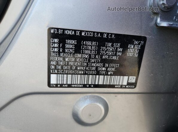 3CZRU6H36MM740890 2021 HONDA HR-V Silver Вид підкапотного простору