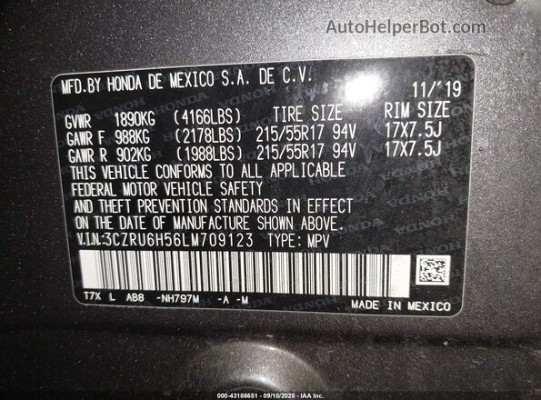 3CZRU6H56LM709123 2020 HONDA HR-V Gray Engine compartment view
