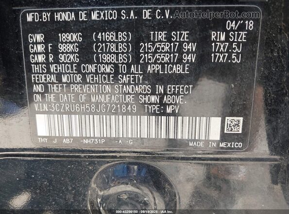 3CZRU6H58JG721849 2018 HONDA HR-V Черный 