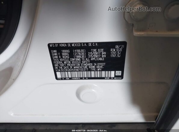 3CZRU6H5XNM700377 2022 HONDA HR-V White Вид підкапотного простору