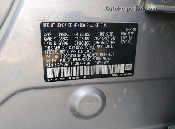 3CZRU6H77JM724681 2018 HONDA HR-V Silver 