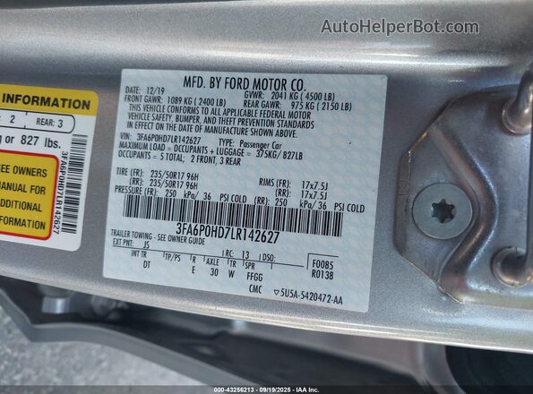3FA6P0HD7LR142627 2020 FORD FUSION Серебряный Вид подкапотного пространства
