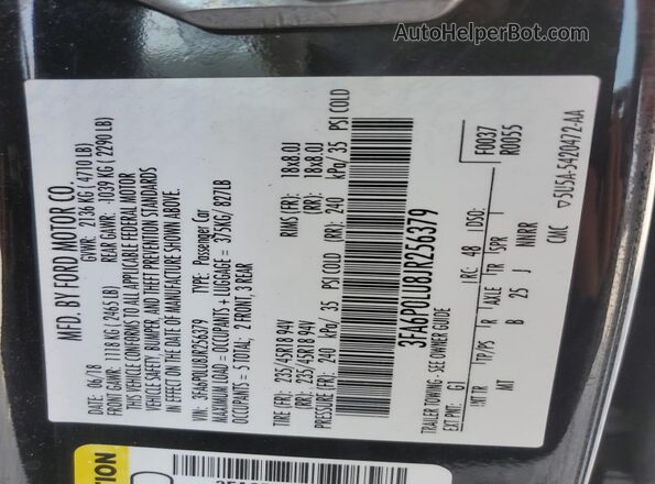 3FA6P0LU8JR256379 2018 FORD FUSION Black 