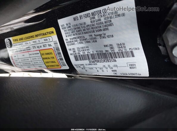 3FA6P0RU2JR283536 2018 FORD FUSION Black Widok komory silnika